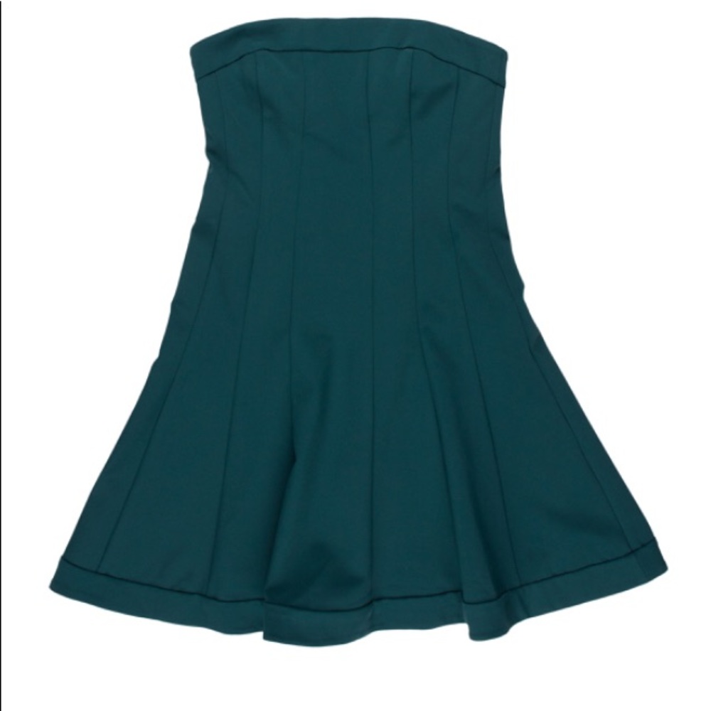 Theory Teal Strapless Flared Mini Dress